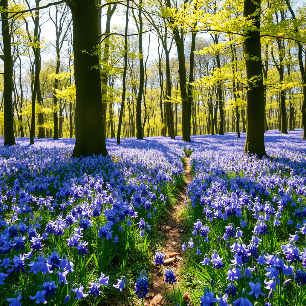 Spring bluebells carpet forest floor in striking display